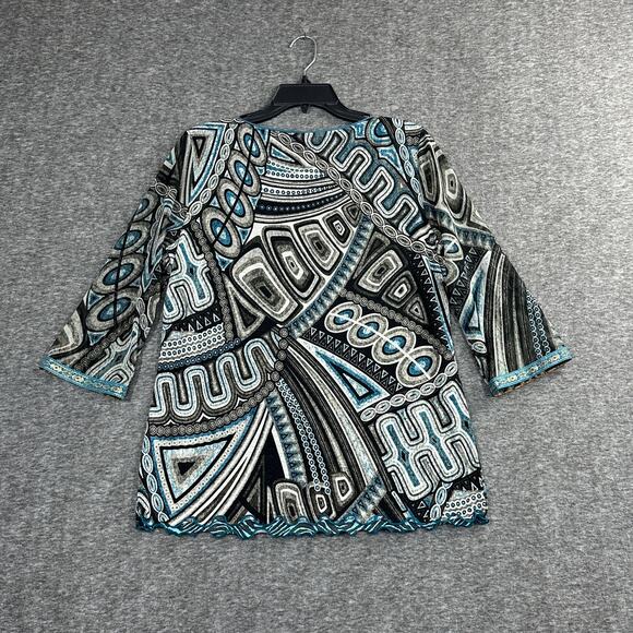 Anac By Kimi Graphic Printed Mesh Top Size XL Boho Art to Wear - Picture 2 of 7